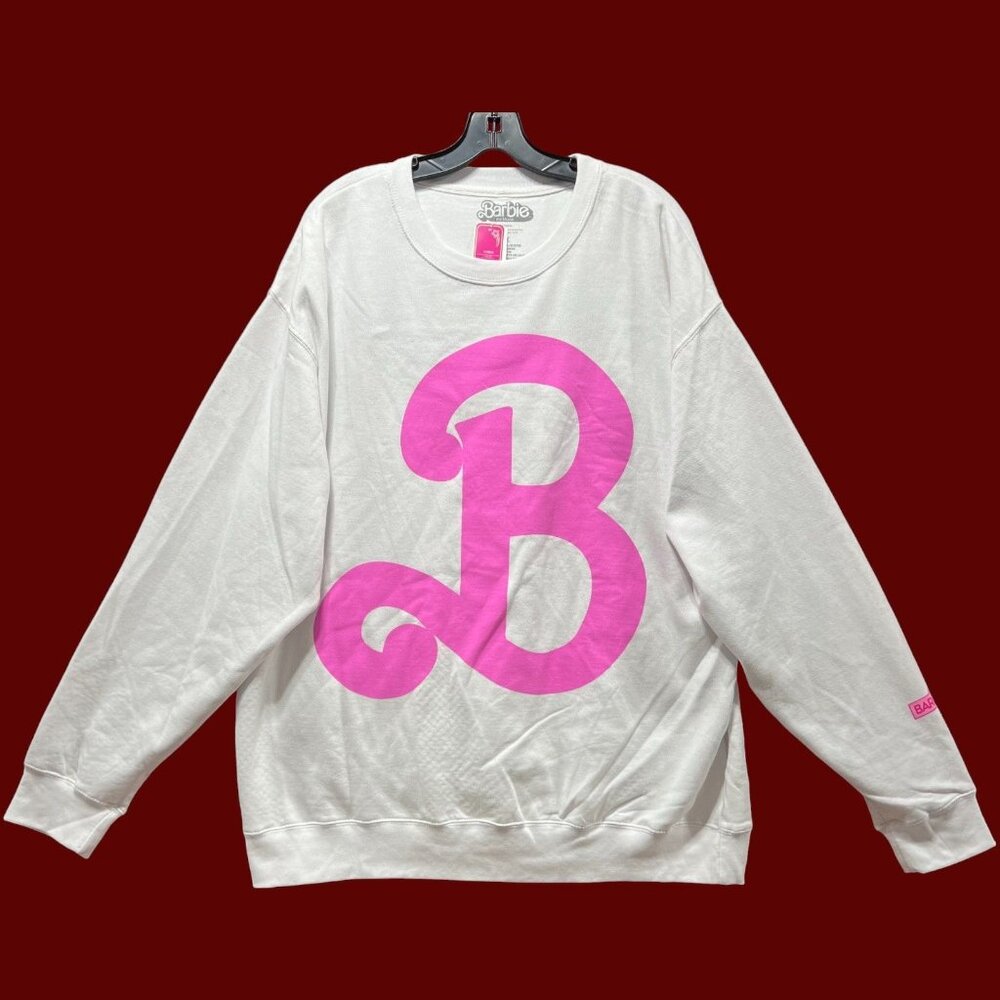 Mattel - Barbie The Movie - Women's Long Sleeve Sweater - White/Pink - 2X